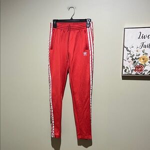 🎆Adidas Red Joggers with White Stripes